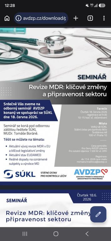 Seminář Revize MDR – klíčové změny a připravenost sektoru